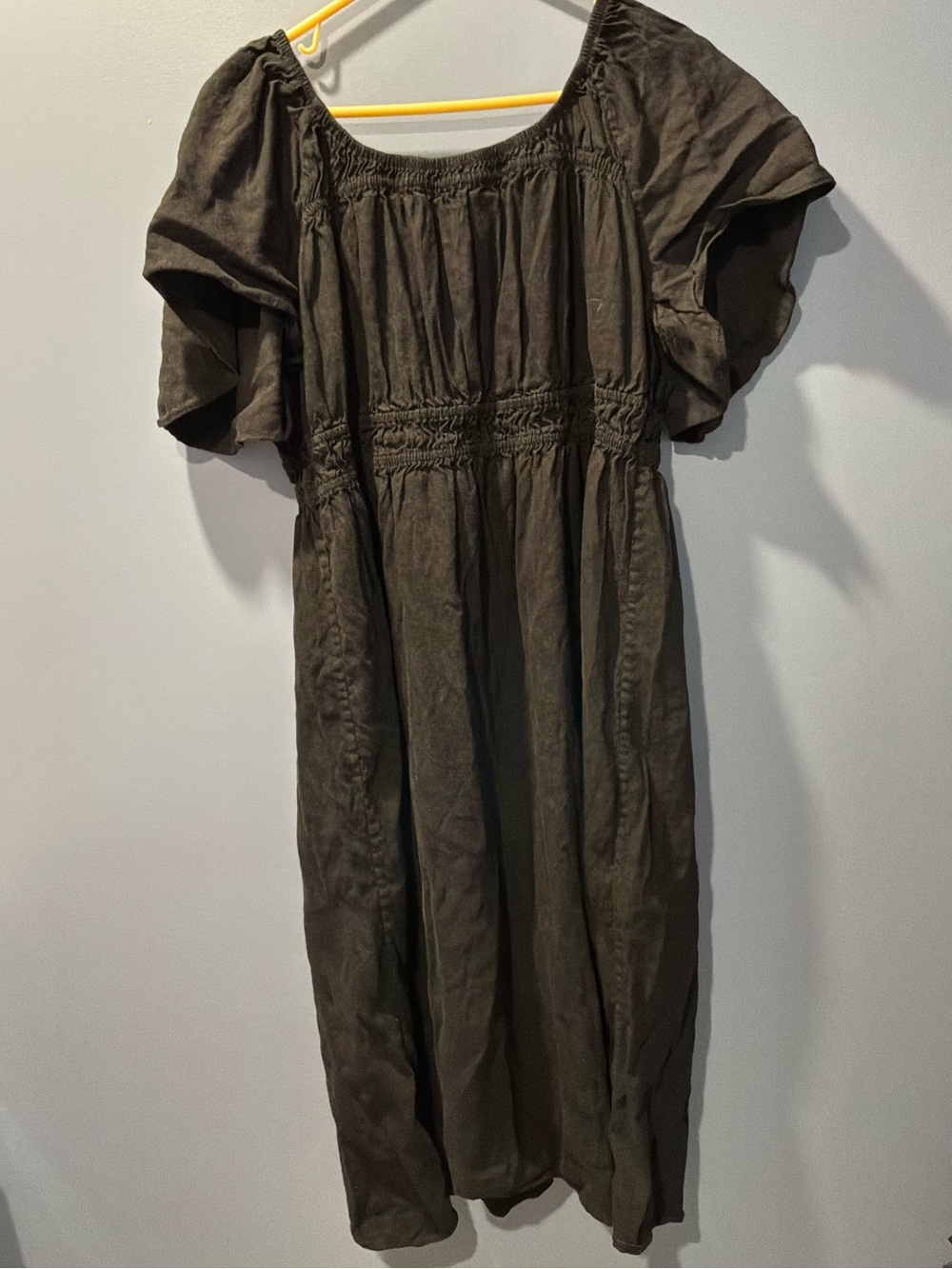 Everlane Smocked Midi Dress with Flutter Sleeves